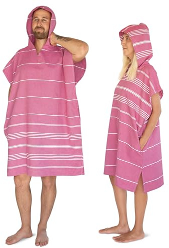 LeTyg badponcho – 100 % ekologisk bomull – lätt, absorberande, snabbtorkande, strandponcho huva, handdukponcho, surfponcho, omklädningskappa, handduksklänning, duschponcho, omklädningsponcho (fuchsia