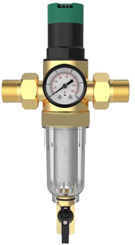 Tryckreducerare vatten 3/4 tum, tryckregulator vatten med manometer och siktfilter, mässing vattentrycksreducerare med skruvanslutningar, säker och hållbar, för att reglera vattentrycket
