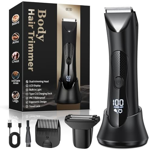 Intimrasierer Mann, 2 in 1 Rasierer Herren Elektrisch mit Stehender Ladestation, IPX7 Wasserdicht, Einstellbar Barttrimmer Herren, Intim Rasierer Männer für Bart, Intimbereich, Hoden