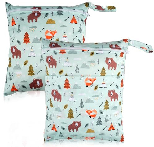 Maxmoc Wetbag Kindergarten,Nasstasche Windeltasche, 2 Stück Wasserdicht Nassbeutel, Wiederverwendbar Nasstasche Kindergarten mit Reißverschluss, für Kleinkind Schwimmen Gym Reisen (Style 4)