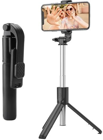 TNSLAND Selfie Stick con Trípode para Teléfono Móvil, 100CM, Bluetooth, Mando a Distancia, Soporte Giratorio 360°, Negro
