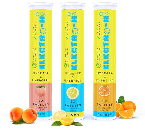 ELECTRO-HI™ Electrolyte Tablets | 20 Servings (Per Tube) | Rapid Hydration & Electrolyte Support | Peach, Lemon & Orange Flavours (3 Tubes, Bundle Mix)