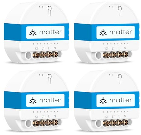 Meross Interruptor Inteligente Matter MSS815, 4 Piezas | Cable Neutro Requerido | Control de Luz y Monitoreo Consumo Eléctrico | Configuración Rápida | Compatible con Apple Home, Alexa y Google Home