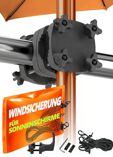 4smile Sonnenschirmhalter Balkongeländer + Windsicherung für Sonnenschirme - Schirmhalterung Balkongeländer als Sonnenschirmständer Balkon, Schwarz