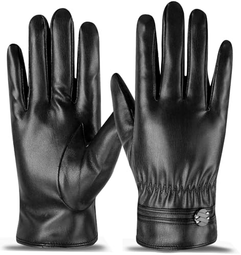 LJCZKA Guantes Cuero Hombre Guantes Piel Invernal Moto Pantalla Táctil Guant Negros Calide Térmico Resistente al Viento para Conducir Ciclismo (Negro)
