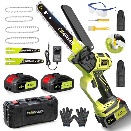 Mini Motosierra a Batería 8 y 6 Pulgadas, 1300W Motor Sin Escobillas Motosierra Eléctrica, 8000mAh Sierra Electrica, Motosierras de Mano para Podar de Jardinería, Compatible con Makita Batería