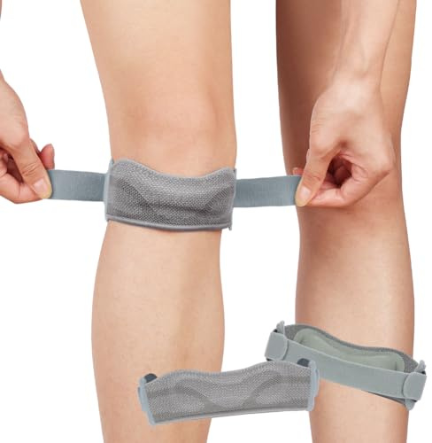 Beugo Fascia per ginocchio rotuleo Cinturino, Cinturino al Ginocchio Regolabile con Cuscinetto in Silicone, Tutore Ginocchio Rotulea per Palestra, Escursionismo, Basket, Baseball, 1 Pezzi, Grigio