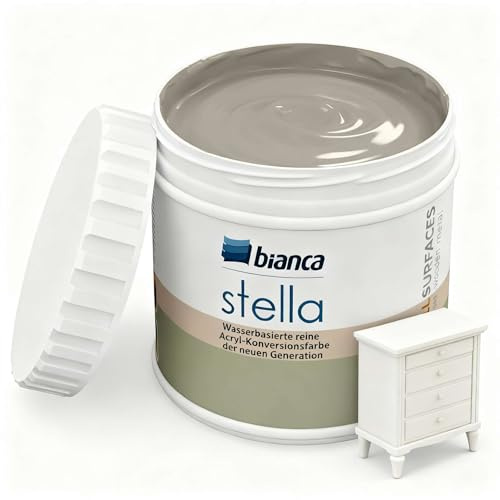 Bianca Stella möbelfärg utan slipning – vattenbaserad parfymerad möbelfärg för trä, köksskåp, bord, stol – taupebeige, glänsande, reptålig, hög täckning, 500 ml