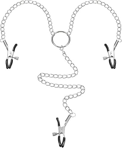 hommova Nipple Clamps Women Adult, Stainless Steel Non Piercing BDSM Sex Toys for Couples, 2 Nipple Clamps + Clit Clamp