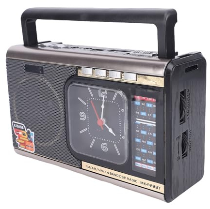 Cuifati Retroradio, Multifunktionell AM FM SW Bluetooth-högtalare med Klocka och Ficklampa, Bärbara Vintageradioapparater med Teleskopisk Antenn för hem- och Kontorsbruk (GOLD)