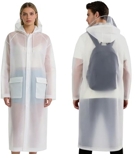 Yixker 2 Pack of Rain Poncho,EVA Portable Adults Waterproof Ponchos, Reusable raincoat with Hoods for Camping,Fishing, Hiking Travel, Amusement Parks, Festival Mac