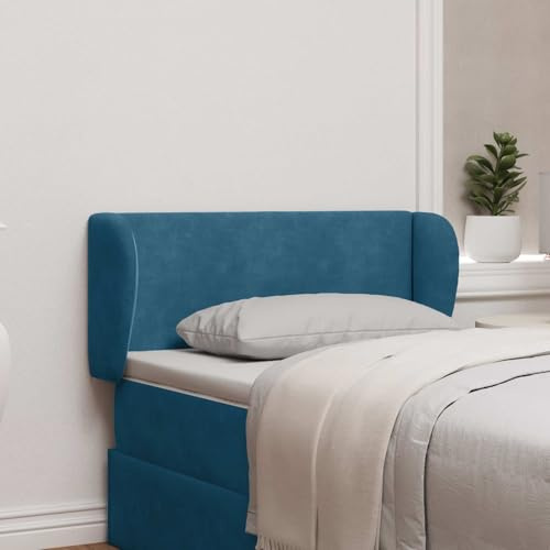 LoogCape Huvudgavel öra blå 40 x 23 x 6 cm sammet vadderad med plywoodram, väggkudde för sovrum, ryggstöd och dekoration, lämplig för dubbelsäng, resårsäng, gästsäng