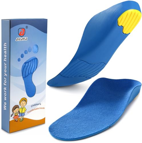Ailaka Plantillas ortopédicas para zapatos con soporte de arco para niños, inserciones de espuma de poliuretano para pies planos, fascitis plantar, alivio del dolor de talón, azul, niños UK 5.5-7 / EU