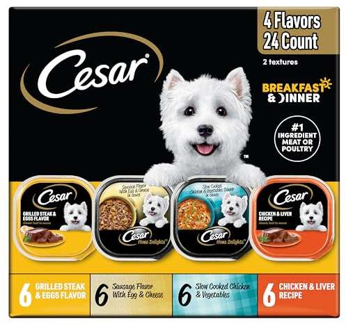 Cesar Home Delights & Classic Loaf in Sauce Adult Wet Dog Food, Breakfast & Dinner Variety Pack, Wet Food for Dogs, 3.5 oz Tray, 24 Count