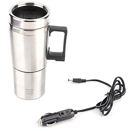 KIMISS Tetera eléctrica para coche, hervidor de agua 12V 350ML + 150ML, taza portátil para café y té, calentador rápido y seguro, ideal para viajes