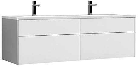 StoneArt Badmöbel Set mit Mineralguss Waschbecken und Unterschrank Waschtisch als Einzel- oder Doppelwaschbecken mit Unterschrank ohne Armaturen Venice VE-1600-II weiß 160cm