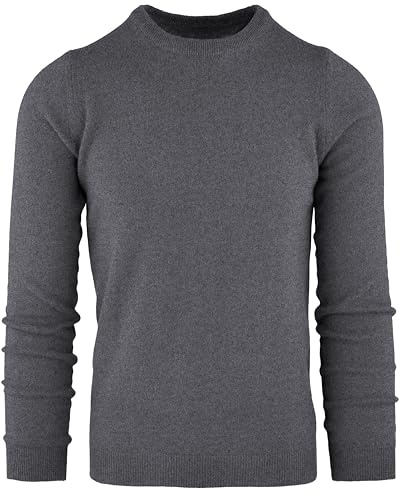 Cashmere Zone – Jersey de Hombre de Punto Cuello Redondo, Suéter Invierno Cálido de Manga Larga con 5% Cashmere, 25% Lana, 30% Viscosa y 40% Poliamida (XXL, Antracita)