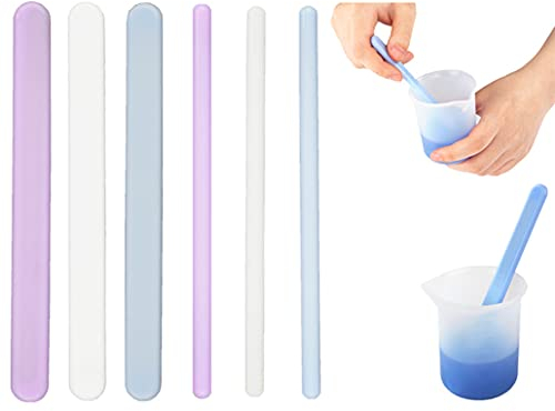 iSuperb 6 Stück Silikon-Rührstäbchen Flacher Silikonrührer Runde Rührstangen Rührstab Silicone Stir Bar Stirring Stick für Harz, Epoxid, Flüssigkeit, Farbe, Glitzergläsern (6 sticks)