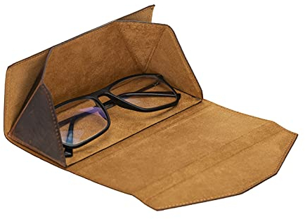 Solo Pelle Faltbares Brillenetui aus echtem Leder, tragbare Brillenbox zum falten, Brillen Etui mit Magnetverschluss Sonnenbrillenetui für Herren Damen Kinder (Vintage Braun)