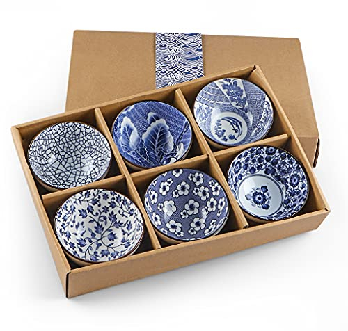 Skelang 6 tazones de porcelana, tazones de cereales, tazones de cerámica japoneses, para almacenar cereales, sopa, postre, arroz