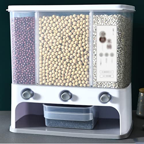ZQNYDX Grains Entiers Distributeur de céréales Multifonctions, 3 Compartiments Distributeur de denrées Alimentaires sèches Machine d'avoine Polyvalente (Peut contenir 5,5 kg) Universel (Color : Gris)