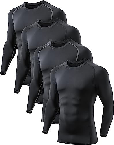 4 Pack Compression Shirts for Men Long Sleeve Athletic Cold Weather Base Layer Undershirt Gear T Shirt for Workout M