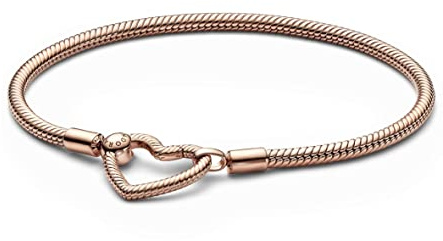 Pandora Moments Snake chain 14k rose gold-plated bracelet with heart clasp, 23
