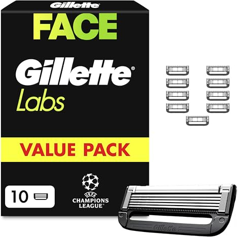 Gillette Labs Men's Razor Blades, 10 Shaving Blade Refills, Heated Razor Blades Men with Exfoliating Bar, Compatible with Labs Razors for Men