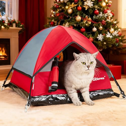 GDanes Katzenhaus Tragbares Indoor/Outdoor Rot Katzenzelt für Katzen und kleine Hunde mit weichem Pad