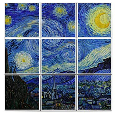 Fabulous Lot x9 Carreaux Céramique Décoratif 15,2 x 15,2 cm - Vincent van Gogh Nuit Etoilée Peinture Art (Taille totale 45,6 x 45,6cm)