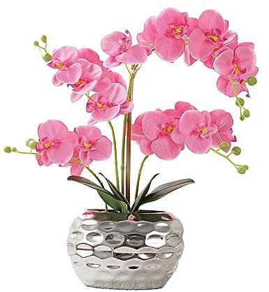 QOKLIYUI Konstgjorda blommor för dekoration Lågt underhåll och elegant konstgjord vit orkidéväxt Konstgjord orkidé i kruka, rosa
