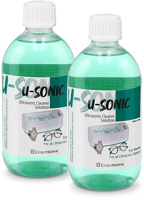 ErrecHome 2xU-Sonic, Detergente Concentrato per Apparecchiature a Ultrasuoni per Pulizia intensiva e delicata Gioielli, Occhiali, Apparecchi Ortodontici, Piccoli Accessori, Componenti Meccanici 500 ml