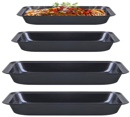 NANONAN 4 Pack Non Stick Oven Baking Tray, Heavy Duty Black Carbon Steel Cooking Oven Trays, Deep Roasting Tins Pans Suitable for Baking Pastry Cake Chicken Wings