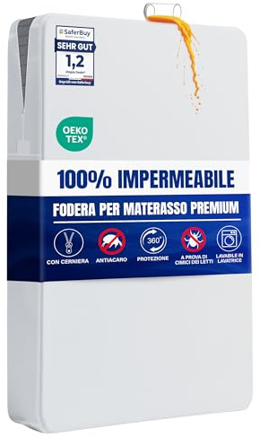 Utopia Bedding Fodera per Materasso 120 x 190 x 30 cm Impermeabile con Cerniera, Certificato Oeko-TEX, Coprimaterasso, Bianco