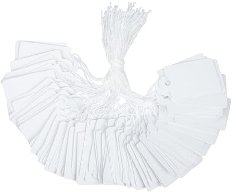 Uniclife 200 Pièces Étiquettes Prix 2.5 cm Blanches avec Ficelles Suspension pour Vêtements, Bijoux, Garages, Fournitures et Cadeaux