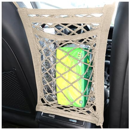 Adunsiaoto Universale Borsa Portaoggetti Auto, Rete Portaoggetti Auto Sedile, Borsa a Rete per Sedili Posteriori dell'automobile, Net dell'automobile 3 Strati Accessori Automobili(Beige)