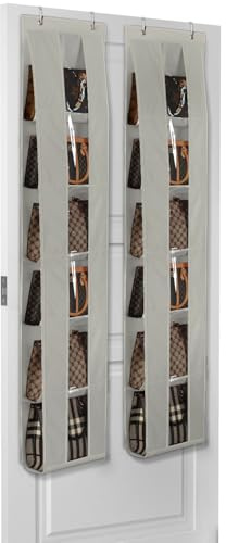 Lirex Organizer per Borse da Porta, Confezione da 2 con 6 Ripiani, Salvaspazio per Porta o Armadio, Per Stoccaggio e Organizzazione Borse, Appendiaborsa, Grigio