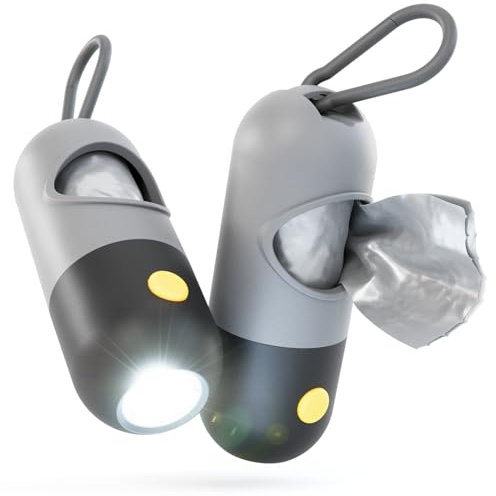 Greate 2x Kotbeutelspender Mit Taschenlampe & Karabinerhaken - Für Hundeleine - Inkl. 30 Kotbeutel - Hundekotbeutel Halter