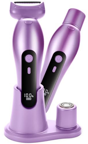 Haosens Electric Razor for Women - Lady Shaver, Facial Hair Remover, Bikini Trimmer - Rechargeable 2 in 1 Dry & Wet Use Smooth & Painless Electric Shaver (Purple)
