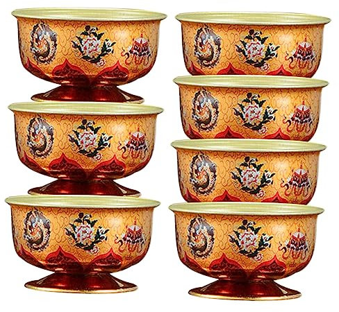 IMIKEYA 1 Jeu Bol D'eau Coupe D'offrande Au Temple Bols Gigognes Chsin Saint Calice Caliser Mer Décoration Maison Tapoter Le Décor Rituel Tasse D'eau Bouddhiste Alliage 7 Pièces