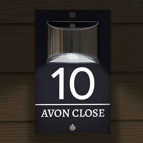 Custom Signs Solar Illuminated Modern Anthracite Grey House Number Sign 24cm x 14.5cm Horizontal Line Middle Design