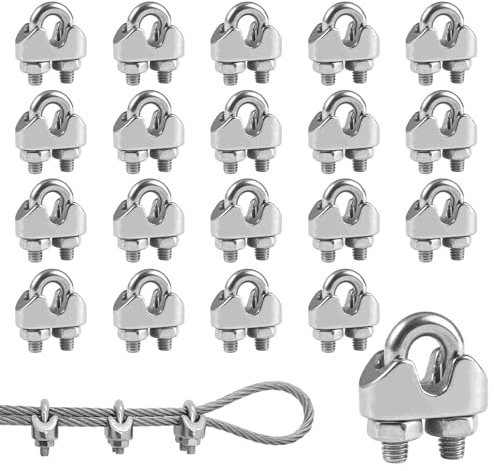 20 Pezzi Morsetti Cavo Acciaio M3 Morsetti per Filo Stendibiancheria, 3mm Morsetti Serracavo in Acciaio, Morsetti per Funi Metalliche, Utilizzato per Recinzioni, Funi Metalliche