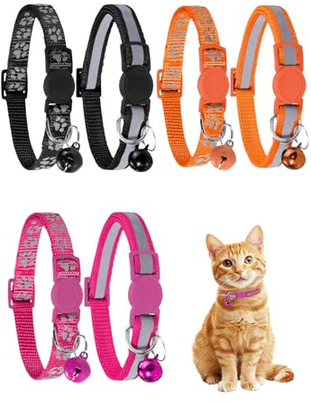 Diffaxy Lot de 6 colliers réfléchissants pour chat avec clochette - Collier sécurisé pour chat avec fermeture rapide et colliers réglables - Convient à tous les chats domestiques