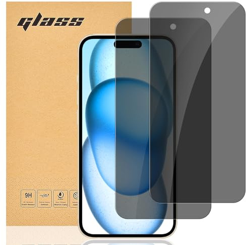 gueche [Set med 2 stycken anti-spionskydd för iPhone 15 skärmskydd för 15 [Extremt reptålig] [High Definition][Lätt att installera]