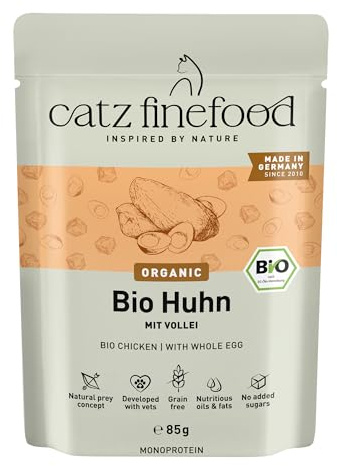 catz finefood Organic Bio cibo per gatti pollo, monoproteina, cibo umido di qualità biologica, per gatti – dieta adatta alla specie con 94% di carne, Made in Germany (6 x 85 g)
