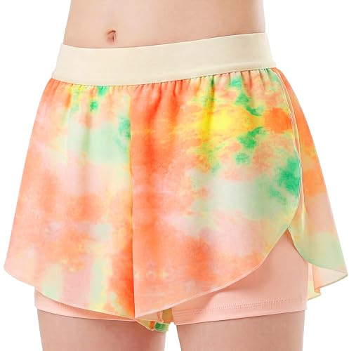 Keyck Pantalones Cortos de Ciclismo para Niñas 2 en 1 Shorts 6-7 Años, Rosa