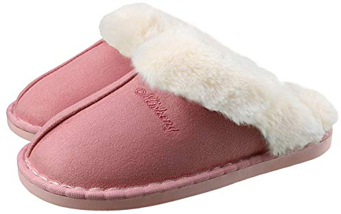 ChayChax Damen Herren Warme Plüsch Hausschuhe Flauschige Pantoffeln Memory Foam Slippers im Herbst und Winter für Drinnen und Draussen, Rosa, 35/36 EU = Hersteller 36/37