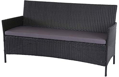 Mendler 3-Sitzer Poly-Rattan Gartenbank Halden, Sitzbank - anthrazit, Kissen anthrazit