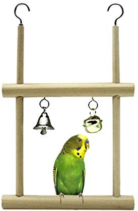Anjing Mall Balançoire en bois naturel avec clochettes pour perroquet, perruche, calopsitte, pinson, canari, cacatoès