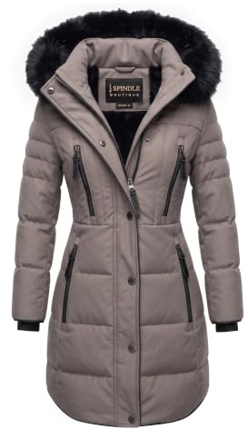 Spindle Womens Designer Long Fur Parka Hooded Jacket Quilted Winter Padded Coat Zip Pockets